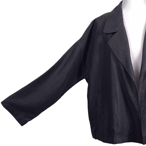 EILEEN FISHER System Tencel Linen Slub Blend Open Jacket Size Medium Black EUC - Picture 7 of 15